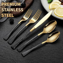 Hammered Black Gold Silverware Set for 8,Stainless Steel 40-Piece Modern Cutlery Set,Mirror Polished Heavy Duty Flatware Set Utensil Set,Knives Spoons and Forks Set,Dishwasher Safe by CozyNest Decor