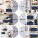 SIMPLE HOUSEWARE Large Fabric Storage Bin, 15" x 11" with Leather Like Handles, 3 Pack, Steel Blue by CozyNest Decor