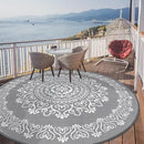 Pauwer Waterproof Outdoor Rug 8ft, Reversible Plastic Straw Patio Camping Rug, Indoor Outdoor RV Mat Carpet for Deck, Camper, Porch, Balcony, Backyard, Picnic, Floral Grey by GreenHaven Gardens