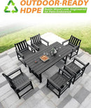 7 Pieces HDPE Outdoor Dining Set, Patio Dining Set with Umbrella Hole, All Weather Outdoor Dining Table Sets for 6, HDPE Patio Furniture Sets for Deck, Backyard, Lawn, and Poolside, Obsidian by CozyNest Decor