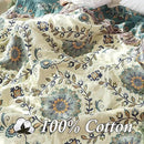 Snycler Boho Throw Blanket for Bed - 100% Cotton Ultra Soft Rustic Quilt - Blue Green Floral Printed Farmhouse Decor Bed Blankets, 60"×80" All Season Rustic Throw for Sofa Couch Chair by CozyNest Decor