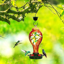 LUJII Hummingbird Feeder for Outdoors, Hand Blown Glass Humming Bird Feeder, Anti Fade Leakproof with 25 Ounces Nectar Capacity, Easy to Install Clean Refill, Include Hook & Ant Moat (Red) by GreenHaven Gardens