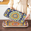 vancasso Serving Platters Set of 3, 16"/14"/12" Inch Rectangular Trays - Serving Platter Extra Large, Bohemian Ceramic Serving Dish for Entertaining Food, Microwave & Dishwasher Safe, Colorful by CozyNest Decor