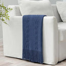 MIULEE Navy Blue Knitted Throw Blanket for Couch Textured Knit Blanket with Tassels Cozy Woven Boho Bed Blanket for Sofa Bed Chair Acrylic Wave Pattern 50"x60" by CozyNest Decor