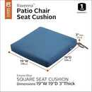 Classic Accessories Ravenna Water-Resistant 19 x 19 x 3 Inch Patio Seat Cushion, Empire Blue, Chair Seat Cushion by GreenHaven Gardens