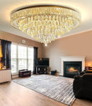 Modern Crystal Large Chandeliers LED Dimmable Flush Mount Ceiling Chandeliers for Living Room High Ceiling Entrance Foyer Bedroom by CozyNest Decor