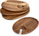 PICNIC TIME TOSCANA -Wine Appetizer Plates, Cocktail Plate with Glass Holder, Cheese Board with Wine Holder, (Acacia Wood), 9 x 6, Set of 4 by CozyNest Decor