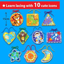 EZCRA Premium Foil Edge Lacing Cards for Kids Ages 3-6 | 10 Double-Sided Animal and Space Sewing Cards with Multilingual Learning | Durable Cardboard Fine Motor Skills Activity Kit by TinyTreasures Baby Boutique