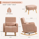 Rocking Chair with Ottoman, Upholstered Glider Rocker with High Backrest and Side Pocket, Comfy Reading Chair with Solid Wood Legs for Nursery, Living Room,Bedroom Coffee by TinyTreasures Baby Boutique