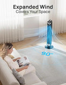 Dreo Tower Fan for Bedroom, Upgraded DC 9 Speeds 25dB Ultra-Quiet Floor Fan, 90° Oscillating Fans with 28ft/s Velocity, 12H Timer, Standing Fan, Bladeless Fan Powerful for Home Office Room by CozyNest Decor