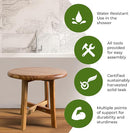EcoDecors Shoji 17.5 Inch Round Table Waterproof Teak Wood Shower Bench Stool Seat Chair for Inside Shower Provides Safety, Storage, and Organization for Bathroom Accessories by TinyTreasures Baby Boutique