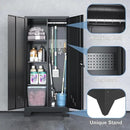 Metal Storage Cabinet with Locking Doors, 61" Tall Garage with Hanging Rod, Broom Closet, Freestanding Bathroom Storage Cabinet, Cleaning Tool,Black by CozyNest Decor