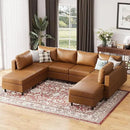 118.5" Faux Leather Modular Sectional Sofa, Modern Large 8 Seater U Shaped Couch with Storage Seat with Reversible Chaise Deep Seat for Living Room DIY Combination - Brown by CozyNest Decor