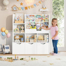 FOTOSOK 47'' Kids Bookcase and Bookshelf, Multifunctional Bookcase with 5 Storage Cubbies and 3 Movable Drawers, Toy Storager Display Stand, Toy Storage Organizer for Bedroom, Playroom, Hallway, White by TinyTreasures Baby Boutique