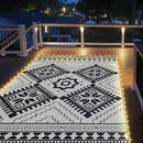 6x9ft Waterproof Outdoor Rug with LED Lights, Boho Reversible Plastic Straw Mat for Patio RV Camping Picnic Balcony Beach Deck Indoor Outdoor Carpet, Black&White by CozyNest Decor