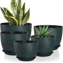 Plant Pots 10/9/8/7.5/7 inch Set of 5,Flower Pots with Multi Mesh Drainage Holes, Large Planters for Indoor Outdoor Garden Plants and Flowers. (Green Speckles) by GreenHaven Gardens