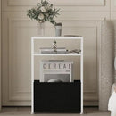 Narrow Side Table, Slim End Tables with Fabric Basket, Skinny Table for Small Spaces, Thin Bedside Table for Living Room, Bedroom, White, ZBZ01 by CozyNest Decor
