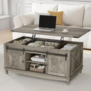 48" Farmhouse Lift Top Coffee Table with Storage Sliding Barn Door & Large Hidden Compartment, Coffee Table with Lifting Top with Wooden Lift Tabletop, Coffee Tables for Living Room, Grey