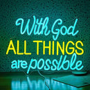 With God All Things Are Possible Neon Sign 16.5 * 12.6 Inch Led God Light Up Sign Dimmable USB Neon Light for Room Wedding Party Church Wall Decor (Ice Blue Yellow) by CozyNest Decor