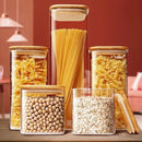 Square Glass Jars with Bamboo Lids [Muti Size Set of 5], Glass Canisters with Airtight Lids, Glass Food Storage Containers for Pasta, Cereal, Flour, Sugar, Best for Kitchen & Pantry by CozyNest Decor