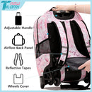 NEW TILAMI Girls & Boys Rolling Backpack - Moisture-Wicking, Adjustable Handle, Large Capacity, Perfect for School & Travel, Pink Flowers by TinyTreasures Baby Boutique
