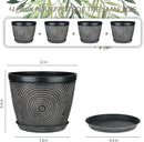 Quarut 12 Inch 4 Pack Large Plant Pots, Plastic Flower Pot for Indoor & Outdoor with Drainage Holes & Saucer, Circle Pattern Planters Garden Pots for Herbs by CozyNest Decor