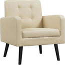 Yaheetech Mid-Century Accent Chairs, PU Leather Modern Upholstered Living Room Chair, Cozy Armchair Button Tufted Back and Wood Legs for Bedroom/Office/Cafe Beige by CozyNest Decor