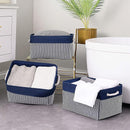 TcaFmac Storage Basket for Organizing - Large 4 Pack Foldable Storage Bins Baskets for Shelves with Ropes, Fabric Storage Cubes for Cloth Toy Gift Kids (Navy & White 16x12x8 inch) by CozyNest Decor