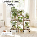 Bamworld Plant Stand with Wheels for Indoor Plants Wood Outdoor Tiered Shelf 3 Tire 7 Potted Ladder Plant Holder Table Pot Stand for Window Garden Balcony Patio Living Room (natureDL) by GreenHaven Gardens