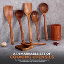 Wooden Spoons for Cooking, Kitchen Utensils Set, Wood Spatulas Soup Ladle Serving Spoons Teak Wooden Utensil Set（8 Pieces ） by CozyNest Decor