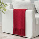MIULEE Burgundy Red Knitted Throw Blanket for Couch Boho Textured Cozy Woven Blanket with Tassels for Sofa Chair Bed Living Room Acrylic Wave Pattern 50"x60" by CozyNest Decor