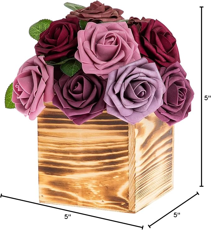 Wooden Planter Box, Rustic Burned Wood/Whitewash with Plastic Liner l Garden Decor l Restaurant and Wedding Decorations l Wood Box (5x5 Set of 4, Burned Wood), photo 7 of 7