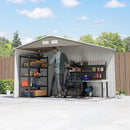 Outsunny 9' x 6' Outdoor Storage Shed, Garden Tool Metal Shed with Foundation Kit, Double Lockable Door, Air Vents and Sloping Roof, for Backyard, Patio, Lawn, Light Brown by GreenHaven Gardens