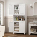 75" Tall Kitchen Pantry Storage Cabinet, Metal Storage Cabinets with 4 Doors and Adjustable Shelves，White Kitchen Hutch Cabinet with Microwave Stand, Large Cupboard for Dining Living Room by CozyNest Decor