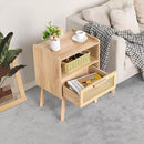 Lerliuo Rattan Nightstand, Boho Side Table with Drawer Open Shelf, Cane Accent Bedside End Table with Solid Wood Legs for Bedroom, Dorm and Small Spaces (Natural) by CozyNest Decor