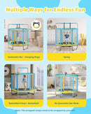 55” Trampoline for Kids, Powder-Coated Mini Trampoline for Toddlers, Indoor Outdoor Toys with Adjustable Gymnastics Bar, Swing, Basketball Hoop, Birthday Gifts for Boys & Girls Ages 1-8 by TinyTreasures Baby Boutique
