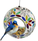 Sunnydaze 6-Inch Glass Mosaic Hanging Bird Feeder for Outdoors - Fly-Through Wild Bird Feeder - Rainbow Daisies by GreenHaven Gardens