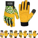 Cowhide Leather Thorn Proof & Puncture Resistant Gardening Gloves for Women, Touchscreen Compatible Working Gloves for Weeding, Digging, Planting, Gardening Gifts for Women (Green bellflowers, Medium)