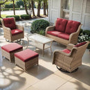 Outdoor Wicker Patio Furniture Set - 6 Piece Rattan Patio Conversation Set with 2 Rocking Swivel Chairs,2 Ottomans,1 Loveseat and 1 Coffee Table for Porch Deck Backyard Garden(Yellow/Red) by GreenHaven Gardens