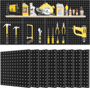 4 Pack Black Metal Pegboard Panels, Heavy Duty Steel Peg Boards Wall Organizer with Screw, Anchors and Washer Accessories for Garage, Tool Storage, Office Organization, Craft Room, Kitchen by GreenHaven Gardens