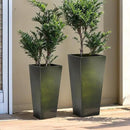 KOL 25'' & 28'' Tall Bright Glazed Planter with Insert, Set of 2, Galvanized Steel Planter Metal Pots with Drainage Hole for Indoor & Outdoor Use, Decorative Plant Pots for Front Porch, Patio - Green by CozyNest Decor
