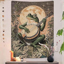 Lunerfex Moonlit Banjo Frog Wall Tapestry, Whimsical Amphibian Musician Tapestries for Room Decor, Folk Art Tapestry 44L x 60W by CozyNest Decor