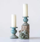 Creative Co-Op Small Distressed Blue Terracotta Pillar Candle Holder by CozyNest Decor