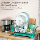 BOOSINY 2 Tier Turquoise Large Stainless Steel Dish Drainers Drying Rack for Kitchen Counter with Drainboard, Rust Proof Metal, Space Saving, Modern Aesthetic, Compact Plates Strainers with Extra Mat by CozyNest Decor