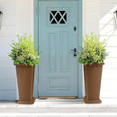 FENCY Set of 2 Tall Planters for Outdoor Plants, 24 Inch Large Tapered Pots with Drainage Trays, Weather-Resistant Plastic Plant Containers for Patio, Porch, Garden, Front Door Decor,Brown, Striped by CozyNest Decor