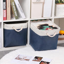 Bidtakay Fabric Storage Baskets with Handles for Organizing 16" x 11.8" x 11.8" Navy Blue Baskets [2-Pack] Shelf Baskets Large Canvas Collapsible Bins for Closet (White&Blue) by TinyTreasures Baby Boutique