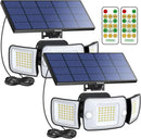 intelamp Solar Flood Lights Outdoor Waterproof, 2 Pack 6000mAh 1200LM Solar Powered Dual Motion Sensor LED Lighting Dusk to Dawn Security Floodlight Exterior with Remote 9.8ft Cable for Garden House