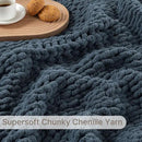 Chunky Knit Blanket Throw, 100% Hand Knit Throw Blanket Handmade Chenille Cable Knit Throw for Couch, Stylish Cozy Soft Rope Knot Crochet Blanket for Home Decor, Blue Mirage, 50x60 Inches by CozyNest Decor