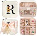 AYGXU Travel Jewelry Box for Women and Girls - Small Case With Initial A-Z - Teacher Gifts by TinyTreasures Baby Boutique