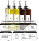 Olive Oil Dispenser Bottle - Includes 44 Kitchen Essential Labels - Cooking Oil Bottles for Kitchen, Coffee Syrup Dispenser - Pourer Spout with 11.8 fl oz Glass Container Cruet - 4pcs Silver by CozyNest Decor